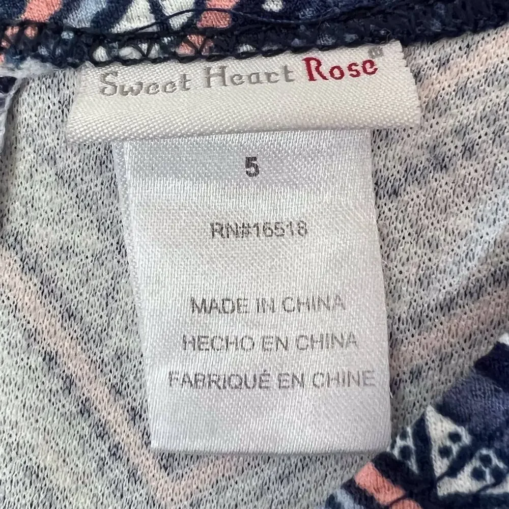Sweet Heart Rose Dress Girls Size 5 Blue Chevron Twirl Sleeveless Tie Back Flare